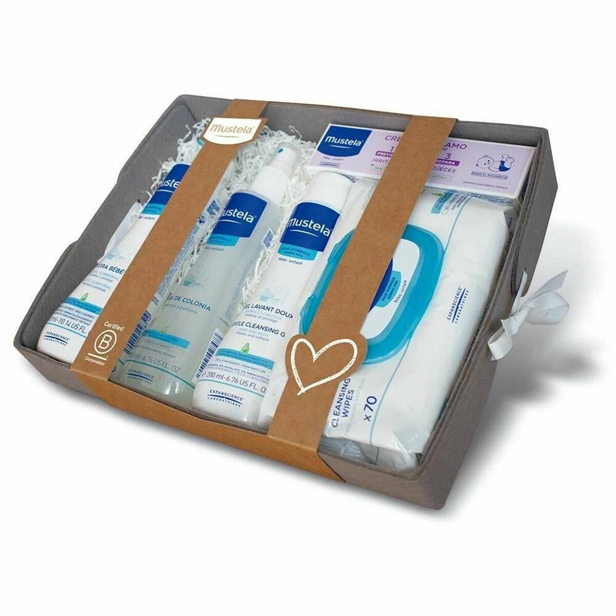 Set de higiene Mustela Canastilla Bebé Gris Lote Bebé 5 Piezas