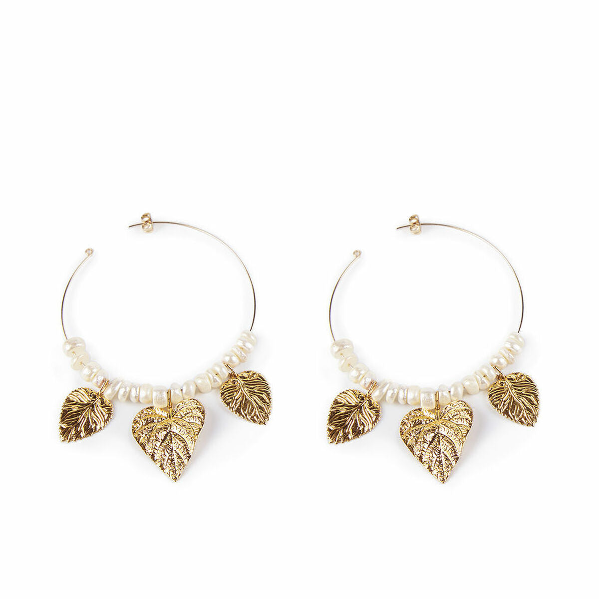 Pendientes Mujer Shabama Coron Latón Bañado en oro Perlas 4 cm